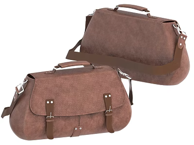 Brown Leather Luggage Bags with Top Handles and Adjustable Shoulder Straps and Metal Buckle Accents 3d model