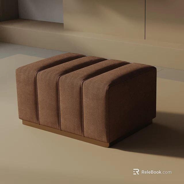 Modern Brown Upholstered Side Table with Vertical Striped Design and Stable Base 3d model 