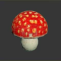 Vibrant Red Round Cap Mushroom with Yellow Spots and White Stem as Food Display Item
