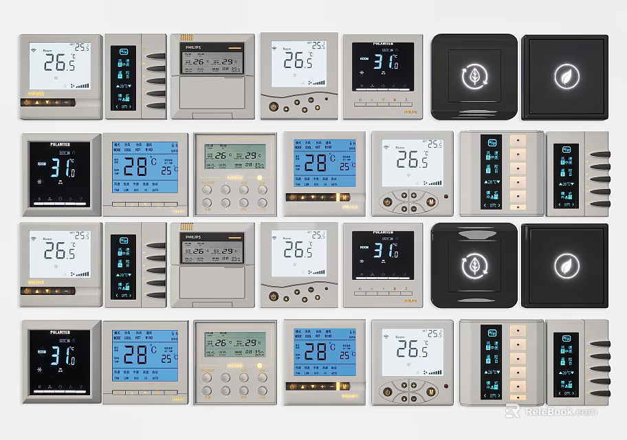 Modern Switch Panels With Digital Temperature Display And Various Designs 3d model