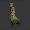 Ancient Bronze Sculpture Carving Of Standing Figure With Raised Arm Traditional Artwork