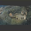 Abandoned Rusted Car With Broken Windows Tires And Stones On Dirt Ground