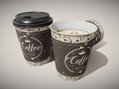 Disposable Coffee Cup Set With Coffee Star Logo Star Patterns Decorative Design And Lid 3d model