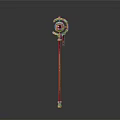 Elegant Ornate Scepter Weapon With Red Gemstone And Golden Accents
