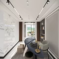Modern Living Dining Room Interior With Sofa Coffee Table And Marble TV Wall Decor