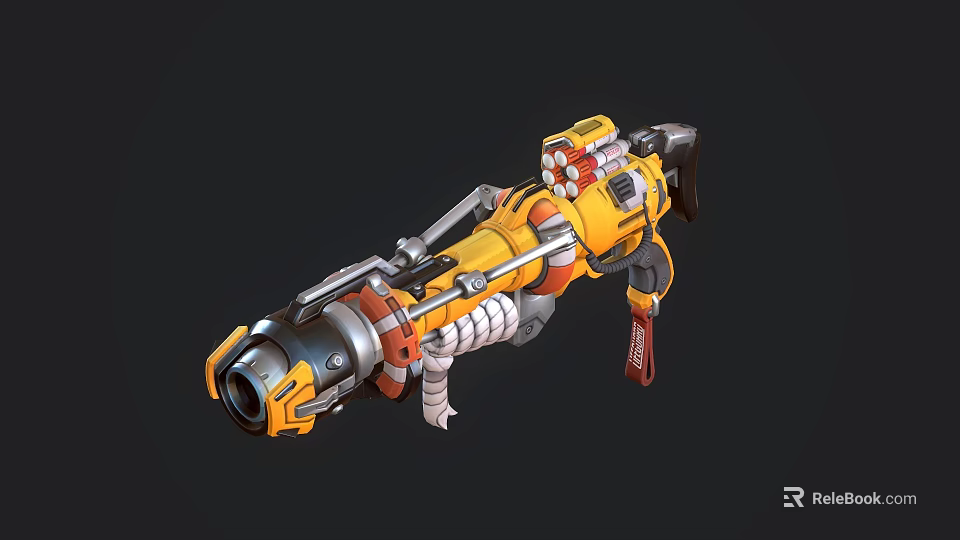 Futuristic Yellow And Orange Weapon With Intricate Mechanical Design And Red Strap 3d model 