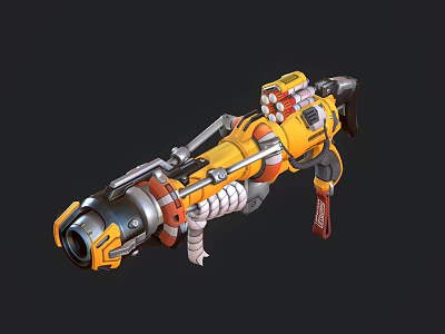 Futuristic Yellow And Orange Weapon With Intricate Mechanical Design And Red Strap 3d model