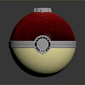 Poké Ball With Red Upper Part Yellow Lower Section Silver Ring And Blue Top Button 3d model
