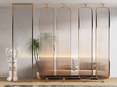 Modern Glass Room Divider With Gold Frame And Gradient Design For Interior Decoration 3d model