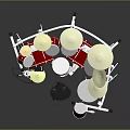 Red And White Complete Drum Set With Drums Cymbals And Stool For Music Performance