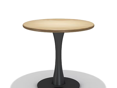 Simple Modern Round Dining Table With Light Wooden Tabletop And Black Leg Design 3d model