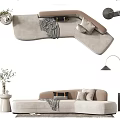 Modern Minimalist Beige Sectional Sofa Living Room With Gray Throw Blanket And Decorative Pillows