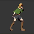 Game Movie Character With Blonde Hair Green Cape Brown Gloves Shorts And Brown Boots