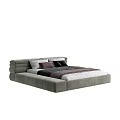 Modern Upholstered Double Bed In Gray With Padded Headboard And Decorative Pillows 3d model