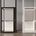 Modern Glass Elevators With Black And White Frame And Marble Interior Lighting 3d model