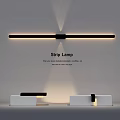 Two White Reception Desks With Black Accents And Long Strip Lamp Above Interior