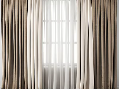 Modern Beige And White Double Layer Sheer Curtains For Window Light Filtering 3d model
