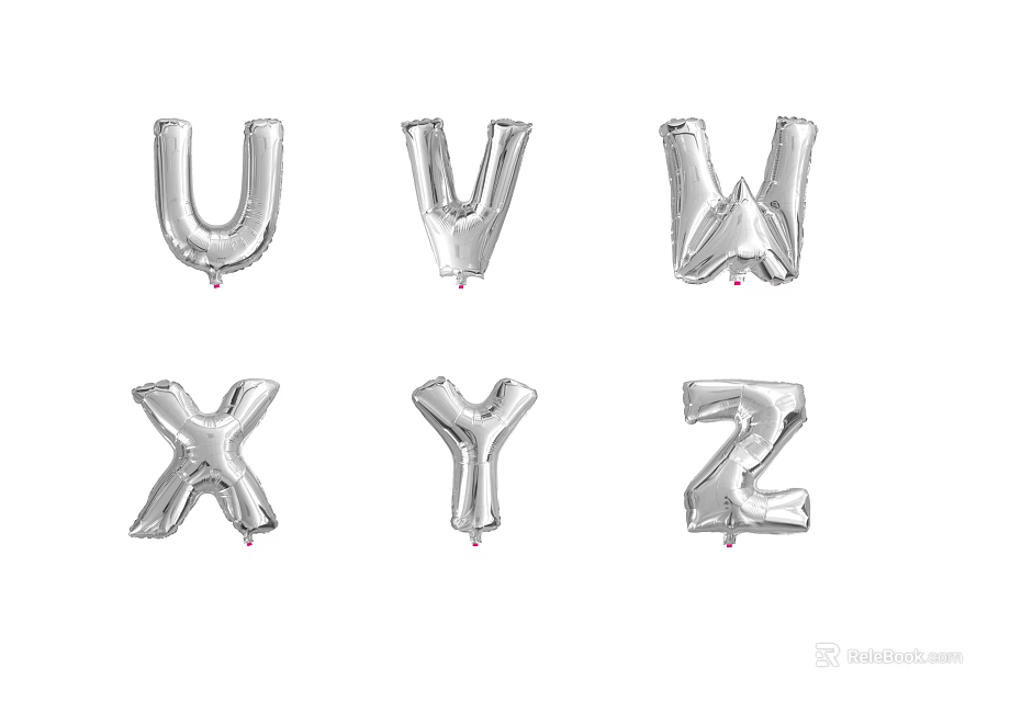 Silver Letter Balloons U V W X Y Z For Party Decor And Celebrations 3d model 