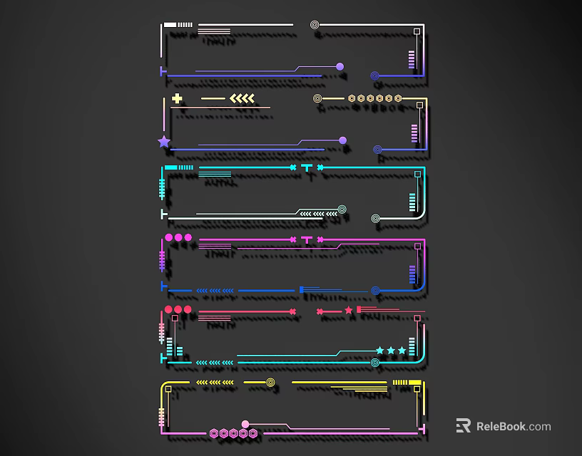 Vibrant Colorful Lines With Varied Shapes And Decorative Dots On Dark Background 3d model 