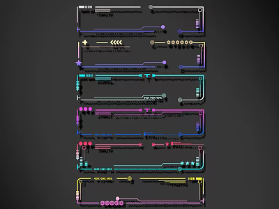 Vibrant Colorful Lines With Varied Shapes And Decorative Dots On Dark Background 3d model