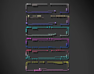 Vibrant Colorful Lines With Varied Shapes And Decorative Dots On Dark Background 3d model