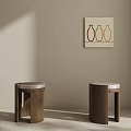 Stylish Minimalist Walnut Wood Upholstered Round Stools For Warm Neutral Tone Home Interior Decor