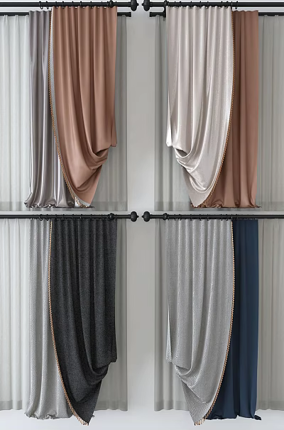 Modern Curtain Designs With Colorful Fabric And Sheer Combinations For Home Decor 3d model