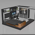 Modern Compact Room Interior With Bed TV Desk Chair And Wardrobe