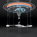 Futuristic Display Shelves With Circular Illuminated Rings Transparent Pillars And Modern Design