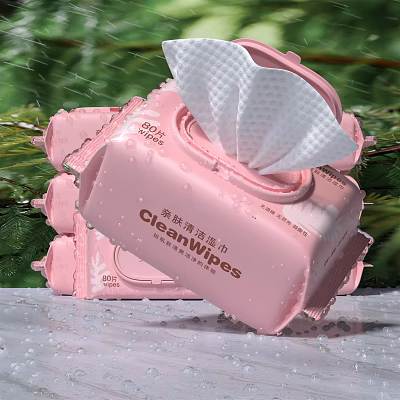 Pink CleanWipes Disinfectant Wipes With 50 Sheets And Green Leaves Background 3d model Pink CleanWipes Disinfectant Wipes With 50 Sheets And Green Leaves Background 3d model