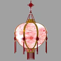 Traditional Chinese Decorative Lantern Featuring Red Pink Floral Patterns And Gold Frames With Tassels