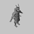 Samurai Warrior In Red Traditional Armor With Dragon Motifs And Horned Helmet Design
