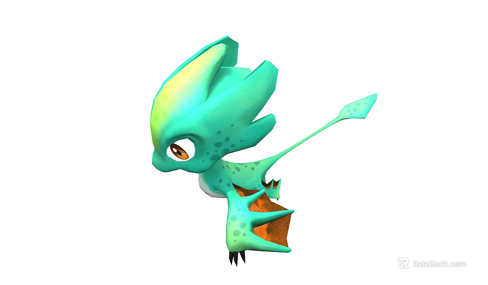 Turquoise Spotted Game And Movie Character With Wing Like Structures And Orange Accents 3d model 