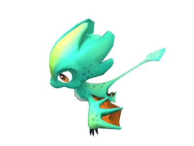 Turquoise Spotted Game And Movie Character With Wing Like Structures And Orange Accents 3d model