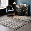 Square Rugs With Traditional Ornate Patterns In Beige And Dark Tones For Living Room