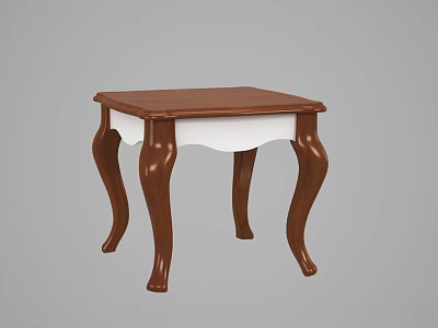 Elegant Wooden Coffee Table With Brown Top White Base And Curved Legs 3d model