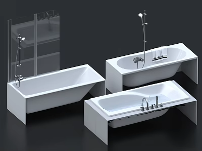 Modern White Bathtub Designs With Faucet Shower Fixture And Sleek Base 3d model