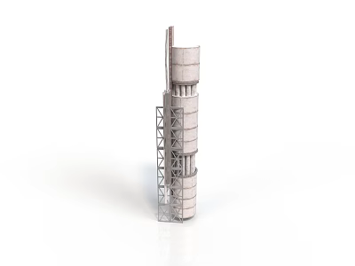 Concrete Industrial Tower Structure With Metal Scaffolding And Circular Platforms 3d model