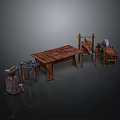 Rustic Handcrafted Wooden Dining Table With Tools And Wooden Frame In Workshop