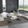 Modern White Sofa Coffee Table Set with Gray Rug and Scenic View 3d model