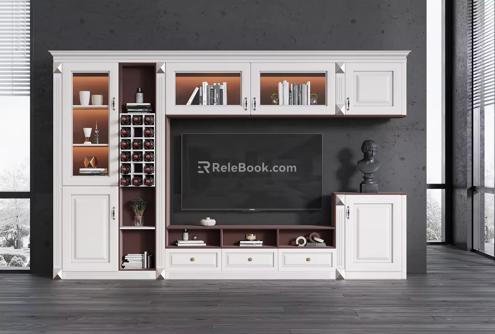Jianou TV background cabinet multi-function TV cabinet 3d model