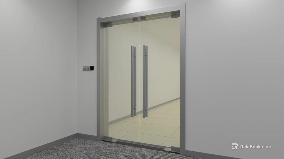 Modern Glass Double Doors With Metal Frame And Chrome Handles In Interior Space 3d model 
