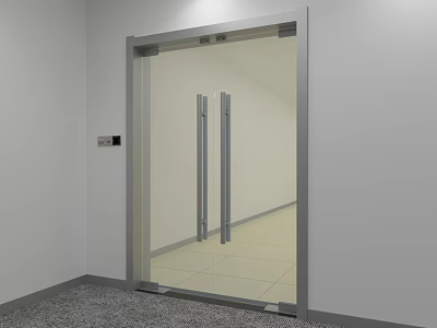 Modern Glass Double Doors With Metal Frame And Chrome Handles In Interior Space 3d model
