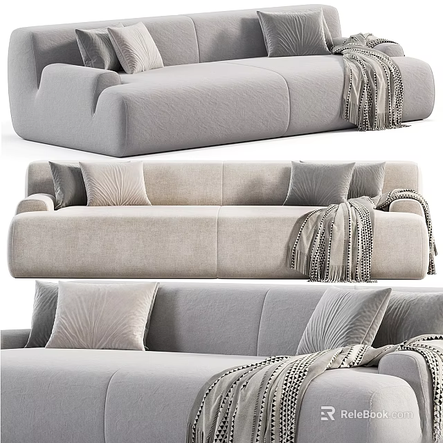 Light Gray Modern Two-Seater Sofa With Decorative Pillows And Knit Throw Blanket 3d model
