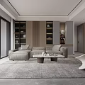 Modern Living And Dining Room Interior With Gray Sofa Coffee Table And Area Rug
