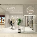 Modern Fashion Clothing Store Interior With Glass Window Mannequins Clothes Display And Plants