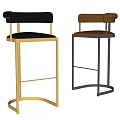 Modern Bar Stools With Black Brown Seats And Metal Frame Design 3d model