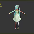 Anime Style Game Movie Character With Turquoise Twin Ponytails White Dress And Flower Accessory