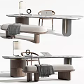 Elegant Minimalist Desk Setup With Marble Top Chair Bench And Table Lamp