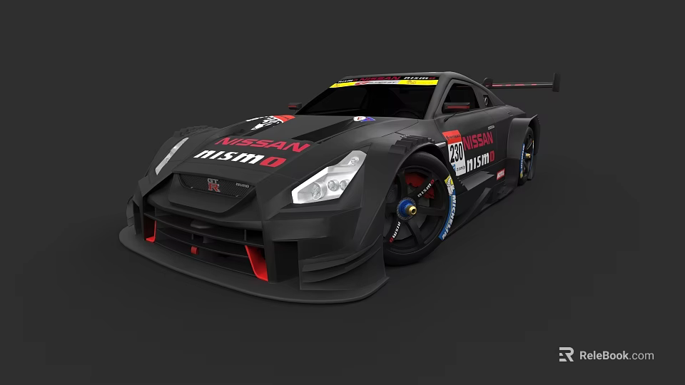 Nissan Black Race Car With Aerodynamic Design Racing Tires And Rear Spoiler 3d model 
